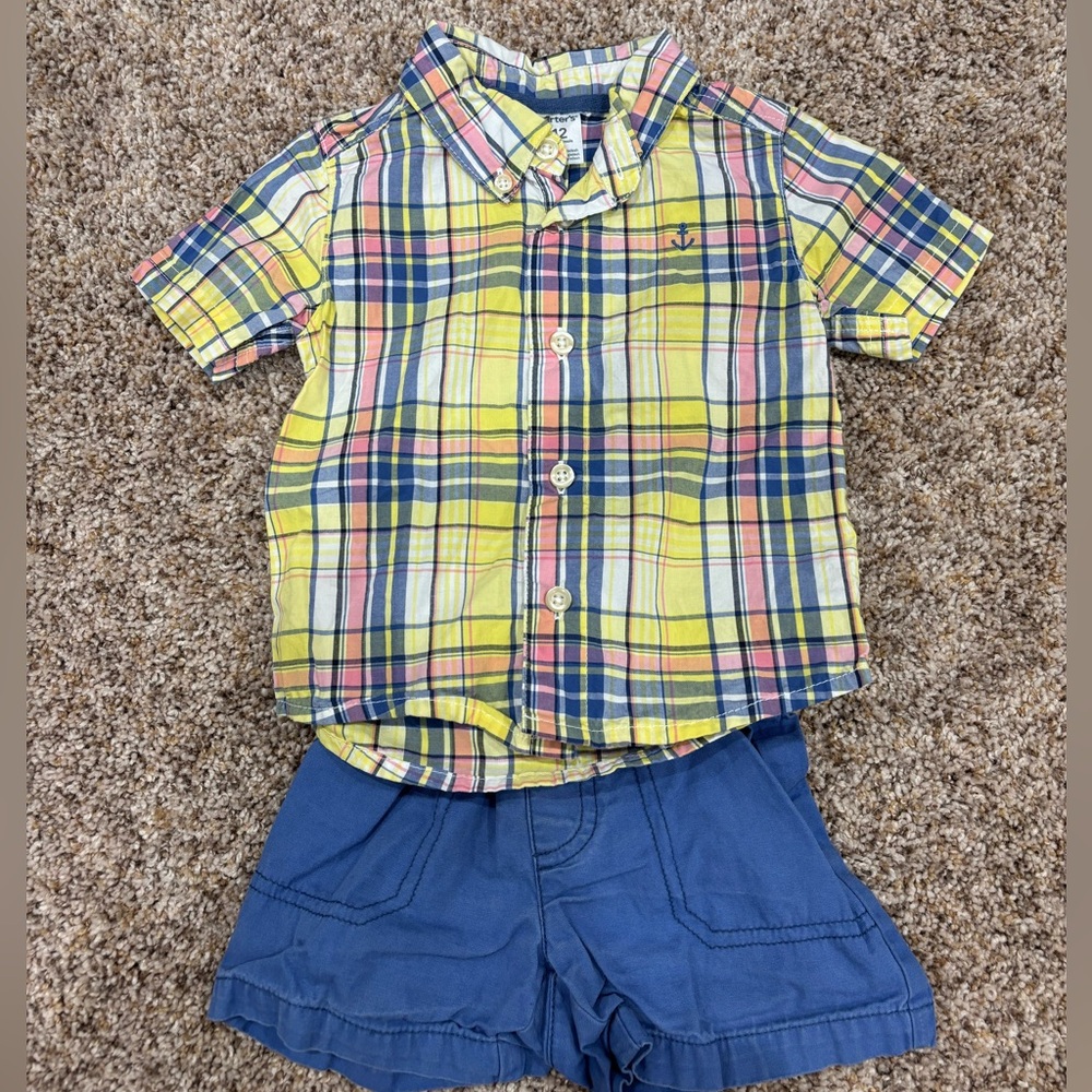 Carter's Plaid Shirt and Blue Shorts Set